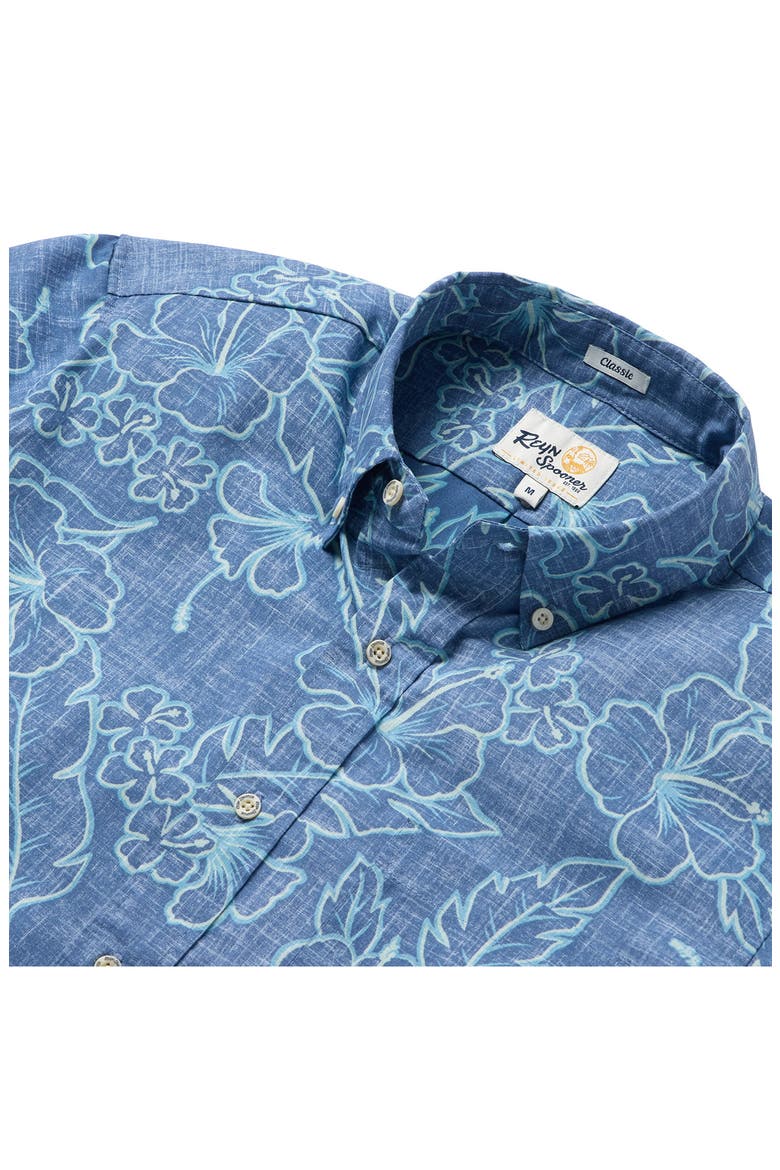 Lei Low Classic Fit Hibiscus Button-Down Shirt, Alternate, color, HORIZON BLUE
