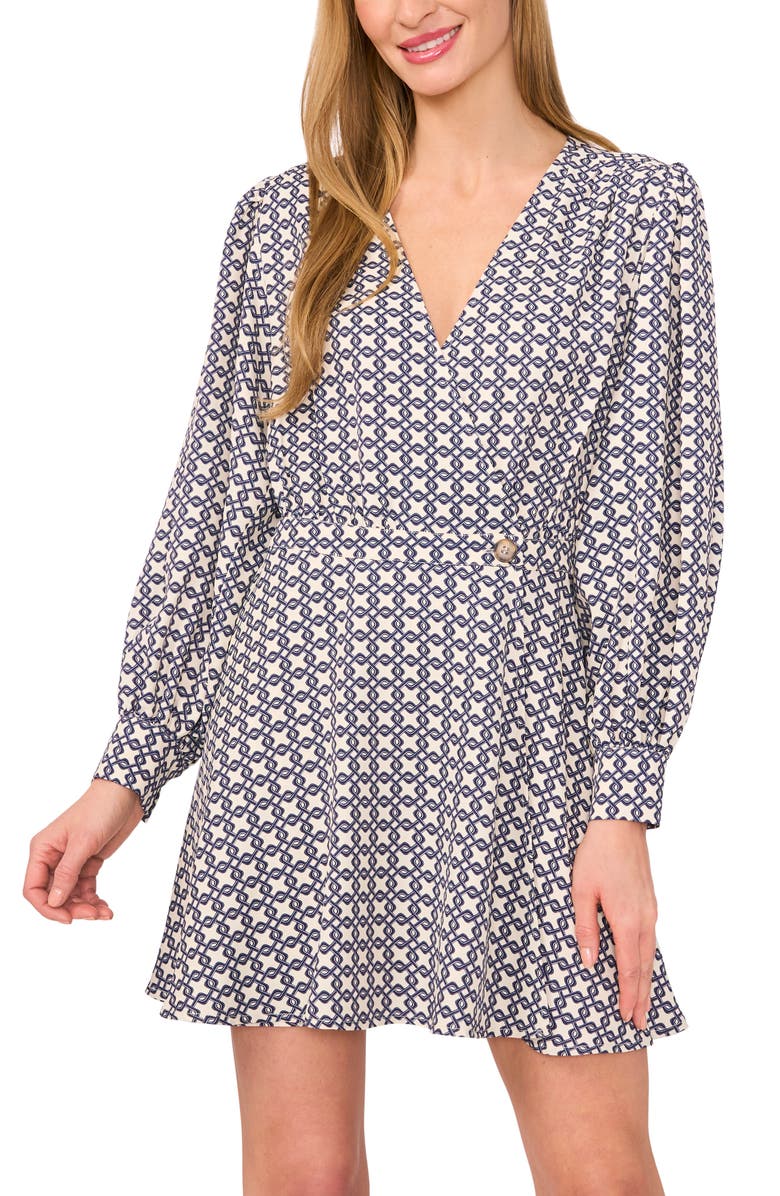 Ted Baker Geo Print Long Sleeve Minidress, Alternate, color, Vanilla Ice