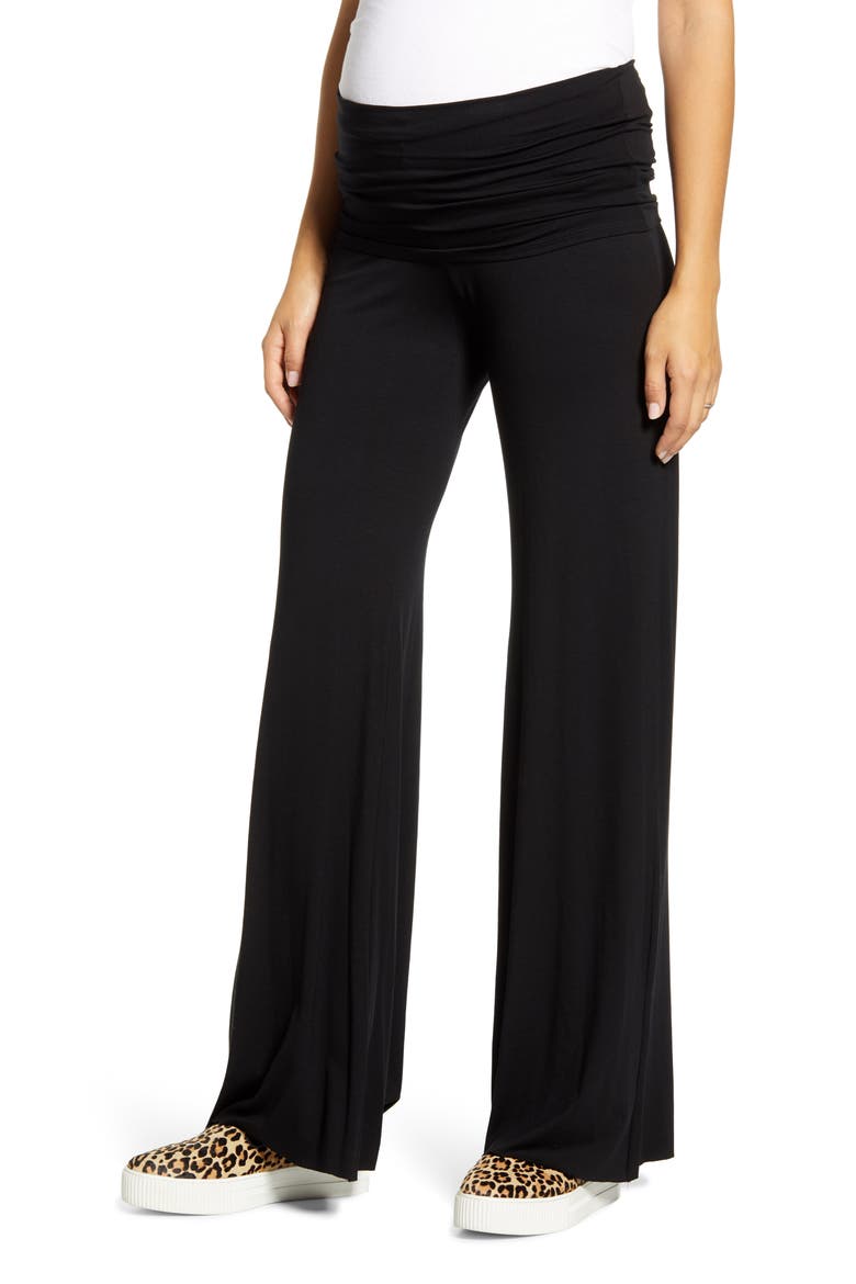 Flare Leg Knit Maternity Pants, Main, color, BLACK