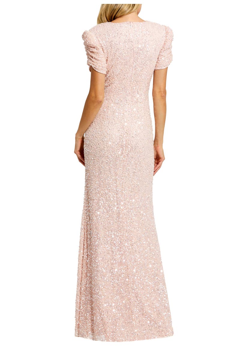 Mac Duggal Petite Gathered Short Sleeve Beaded Gown, Alternate, color, Blush