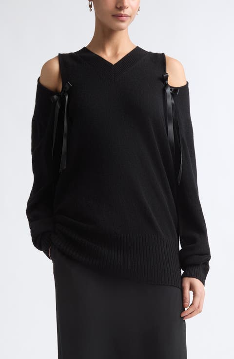 Ribbon Slashed Cashmere Sweater