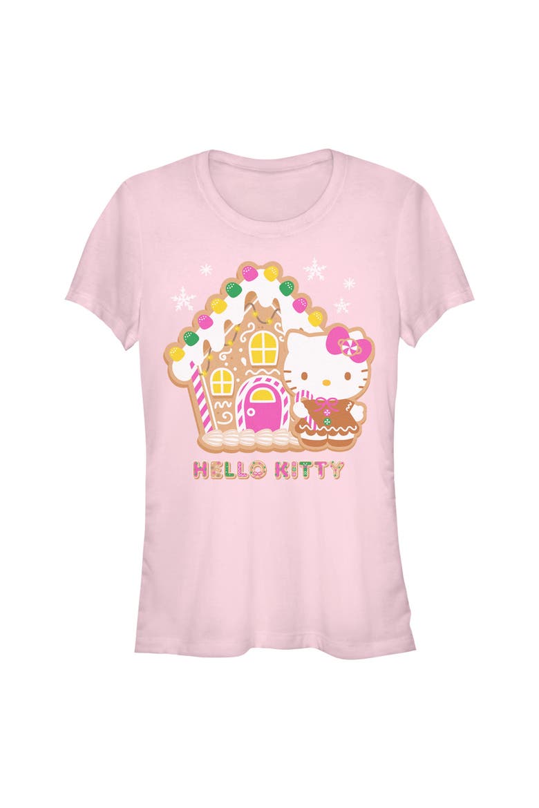 Junior's Hello Kitty Gingerbread House and Kitty  Graphic T-Shirt, Main, color, Light Pink