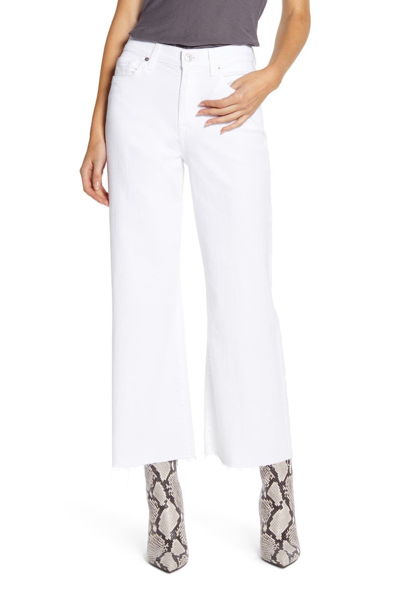 7 For All Mankind® Alexa High Waist Raw Hem Crop Wide Leg Jeans, Main, color, WHITE RUNWAY