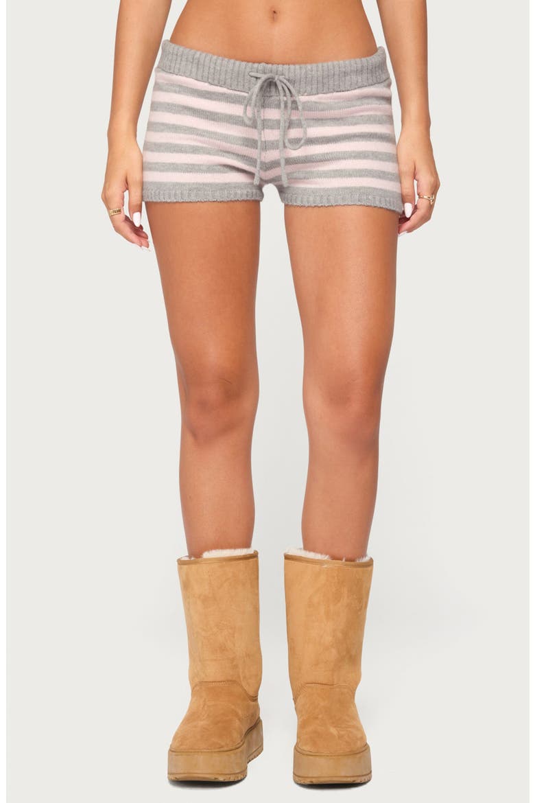 Abra Striped Knit Shorts, Main, color, LIGHT-GRAY-MELANGE-AND-PINK