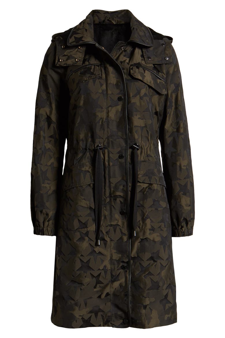 Star Jacquard Raincoat with Removable Hood, Alternate, color, MILITARY