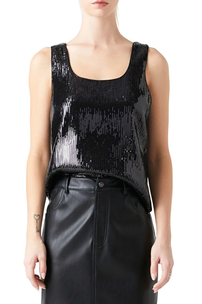 Sequin Sleeevless Top, Main, color, BLACK