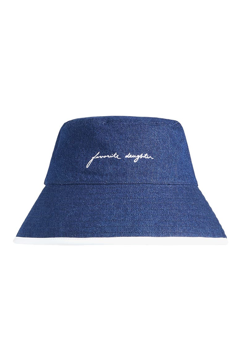 Contrast Binding Cotton Denim Bucket Hat, Main, color, DARK WASH