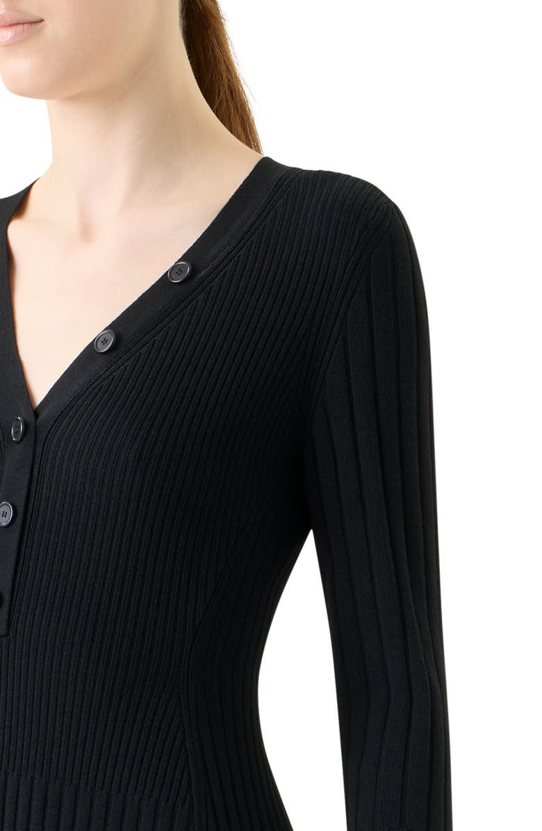 Akris punto Mixed Rib Long Sleeve Virgin Merino Wool Sweater Dress, Alternate, color, Black