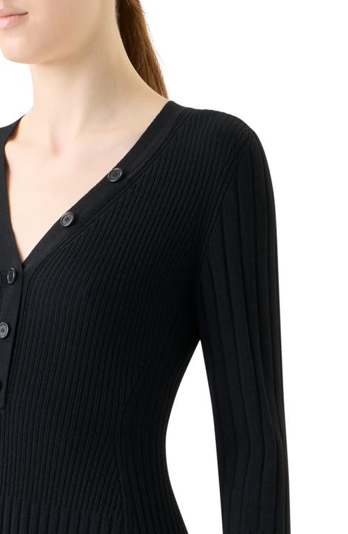 Akris Punto Mixed Rib Long Sleeve Virgin Merino Wool Sweater Dress In Black