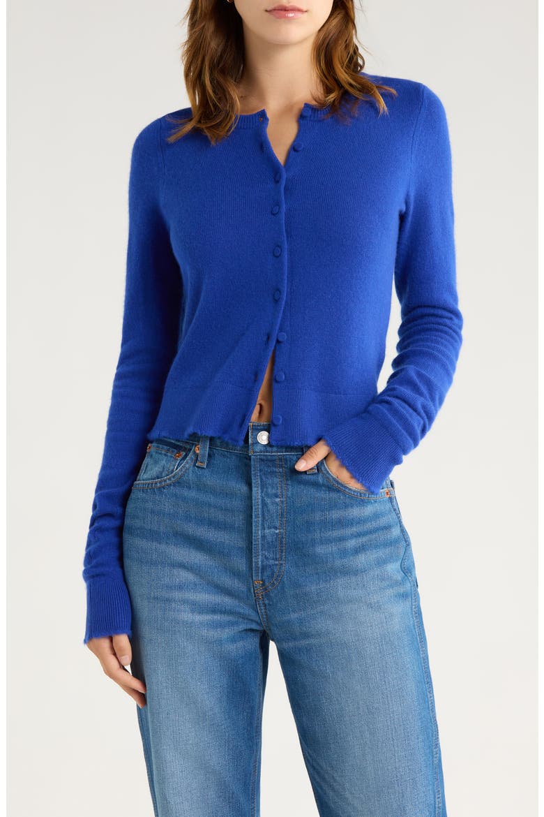 Cashmere Crewneck Cardigan, Main, color, COBALT