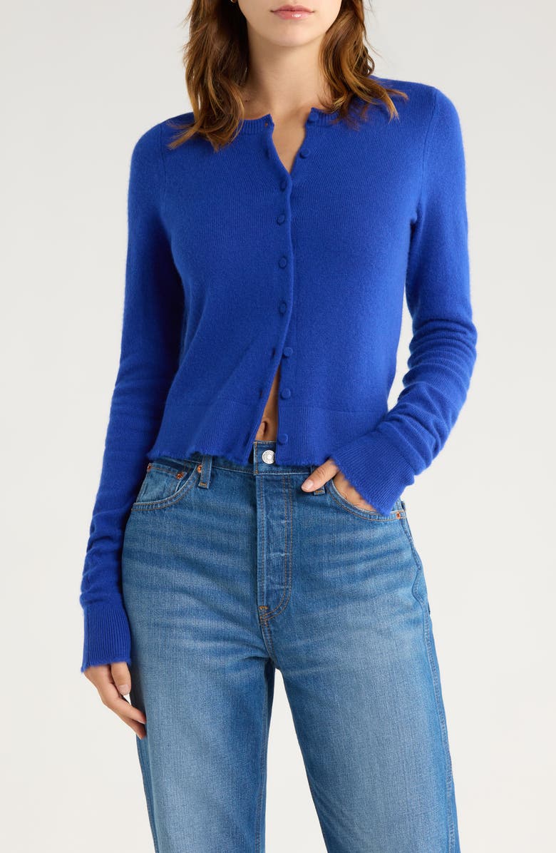 Re/Done Cashmere Crewneck Cardigan, Main, color, Cobalt