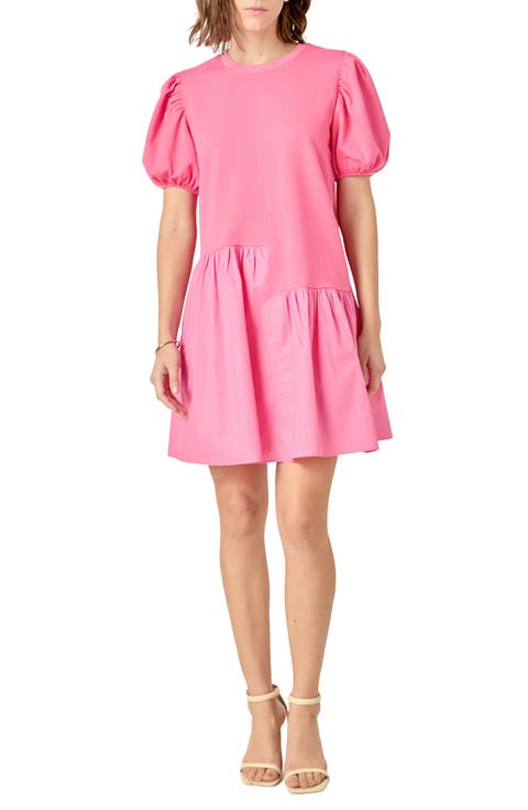 Puff Shoulder Mixed Media Minidress