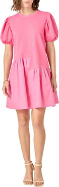 English Factory Puff Shoulder Mixed Media Minidress