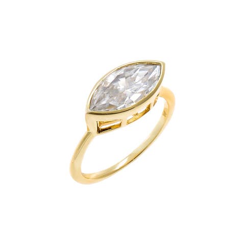 Moissanite Bezel Marquise Thin Band Pinky Ring