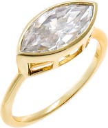 BY ADINA EDEN Moissanite Bezel Marquise Thin Band Pinky Ring