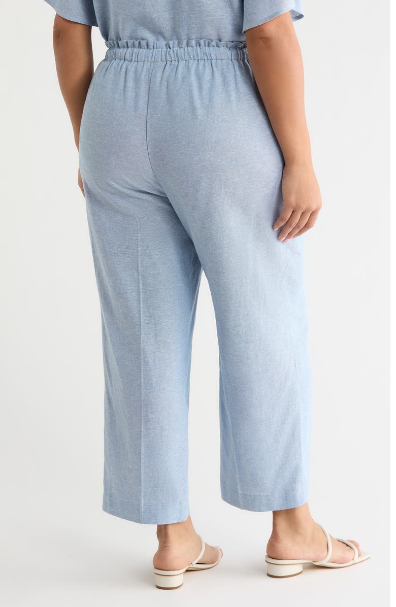 Anne Klein Crop Wide Leg Drawstring Linen Blend Pants, Alternate, color, Lagoon/ Crisp White