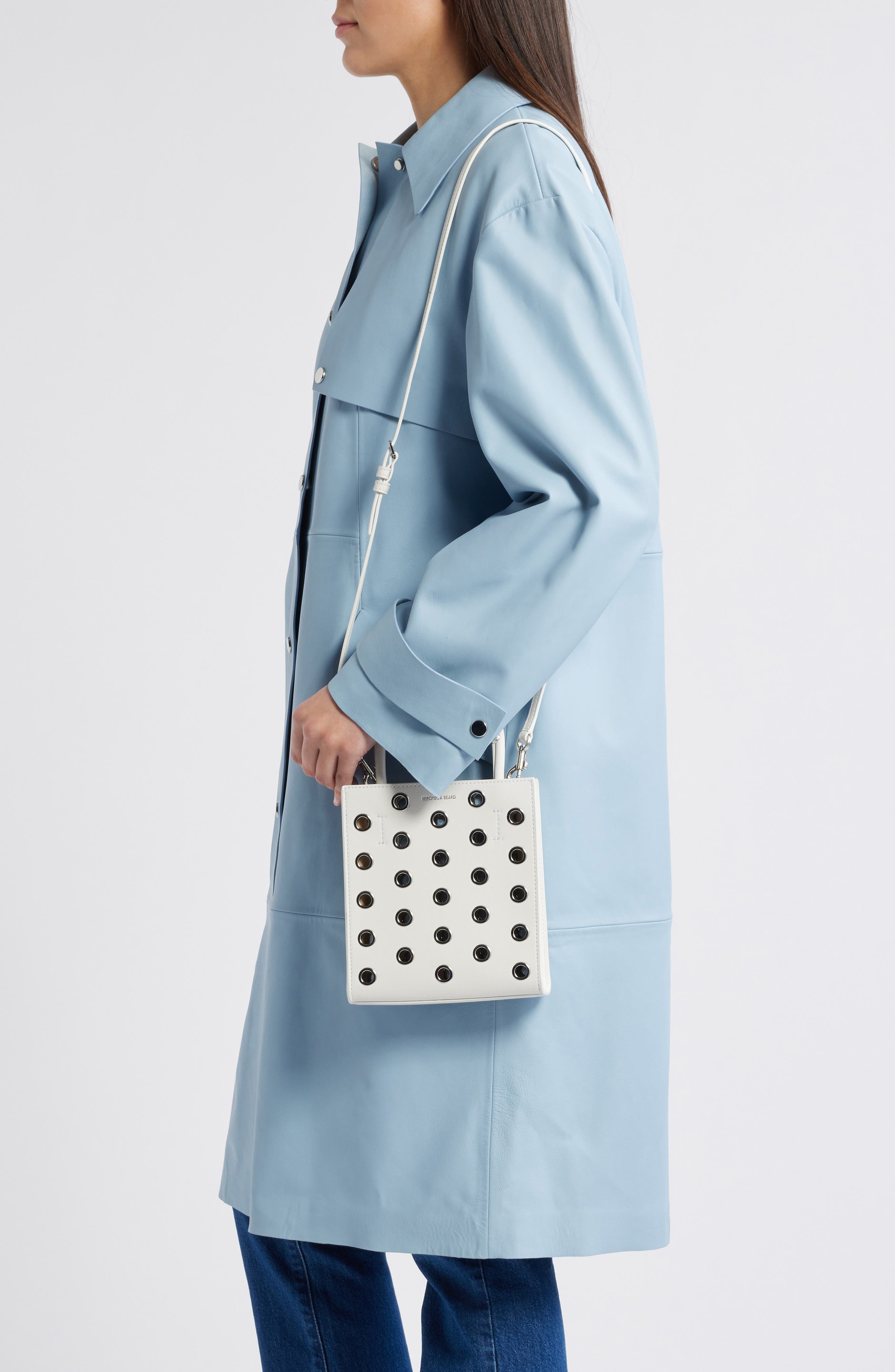 Veronica Beard Small Grommet Leather Shopper, Alternate, color, 