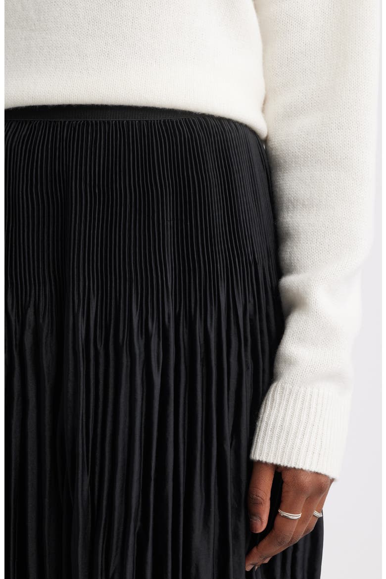 Pleated Satin Midi Skirt, Alternate, color, BLACK