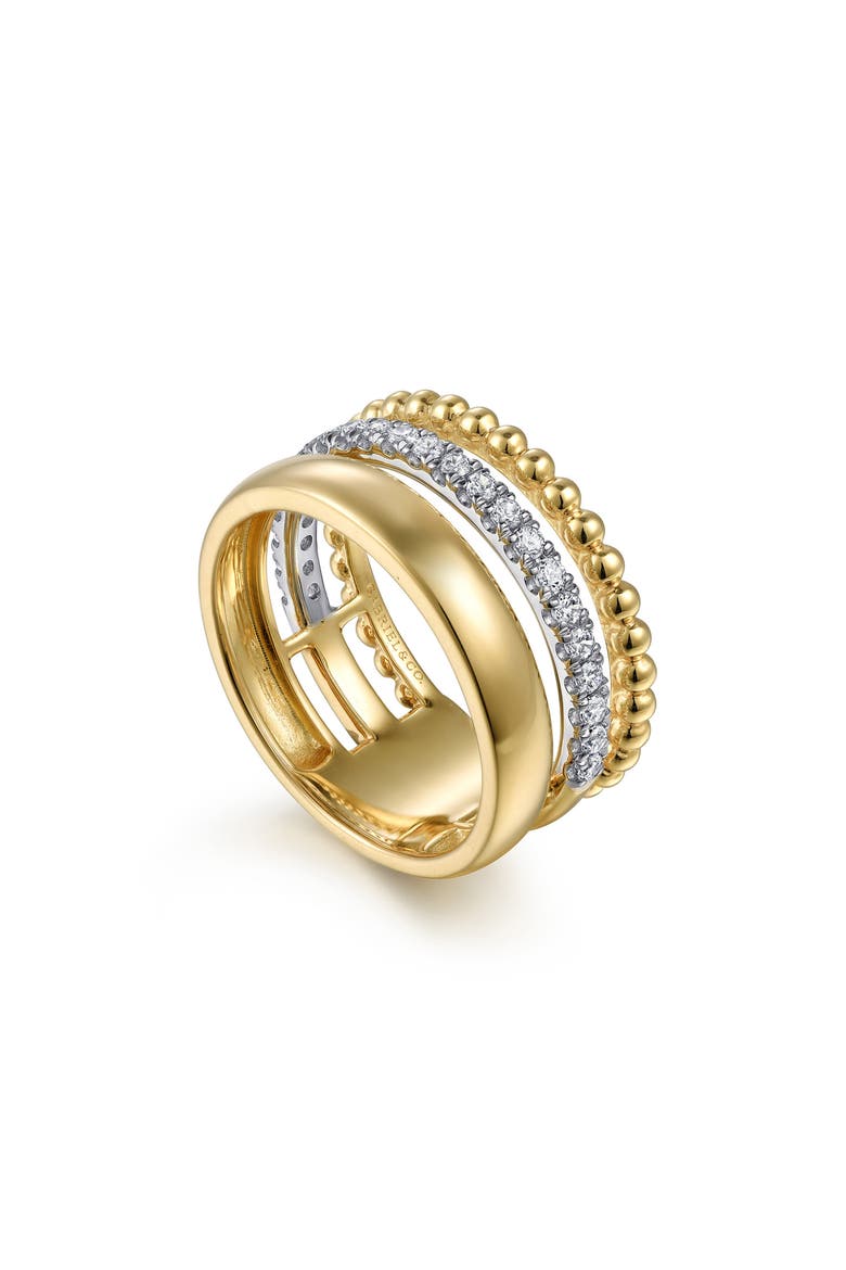 14k Gold Diamond Stacked Band Ring, Main, color, TWO TONE