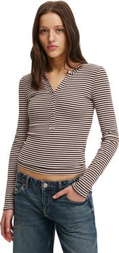 Cotton On Women's Blake Rib Henley Long Sleeve