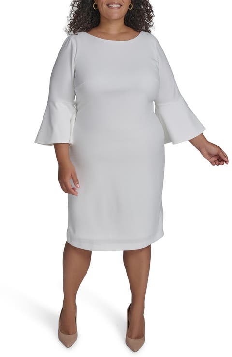 Bell Sleeve Scuba Crepe Sheath Dress (Plus)