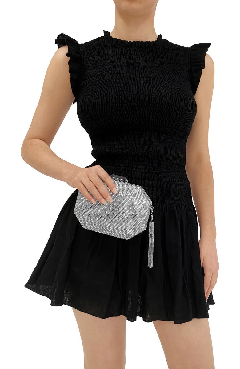 Olga Berg Hotfix Tassel Structured Clutch, Alternate, color, Silver