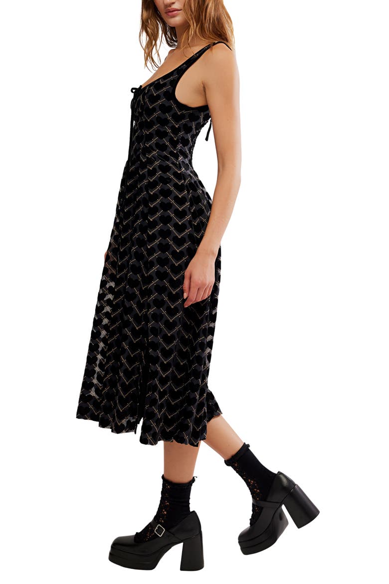 Freya Burnout Velvet Midi Dress, Alternate, color, CHARCOAL COMBO