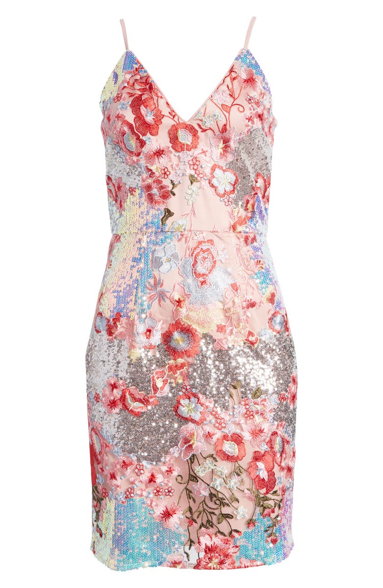 Chi Chi London Heideh Floral Embroidery & Sequin Sheath Dress, Alternate, color, 