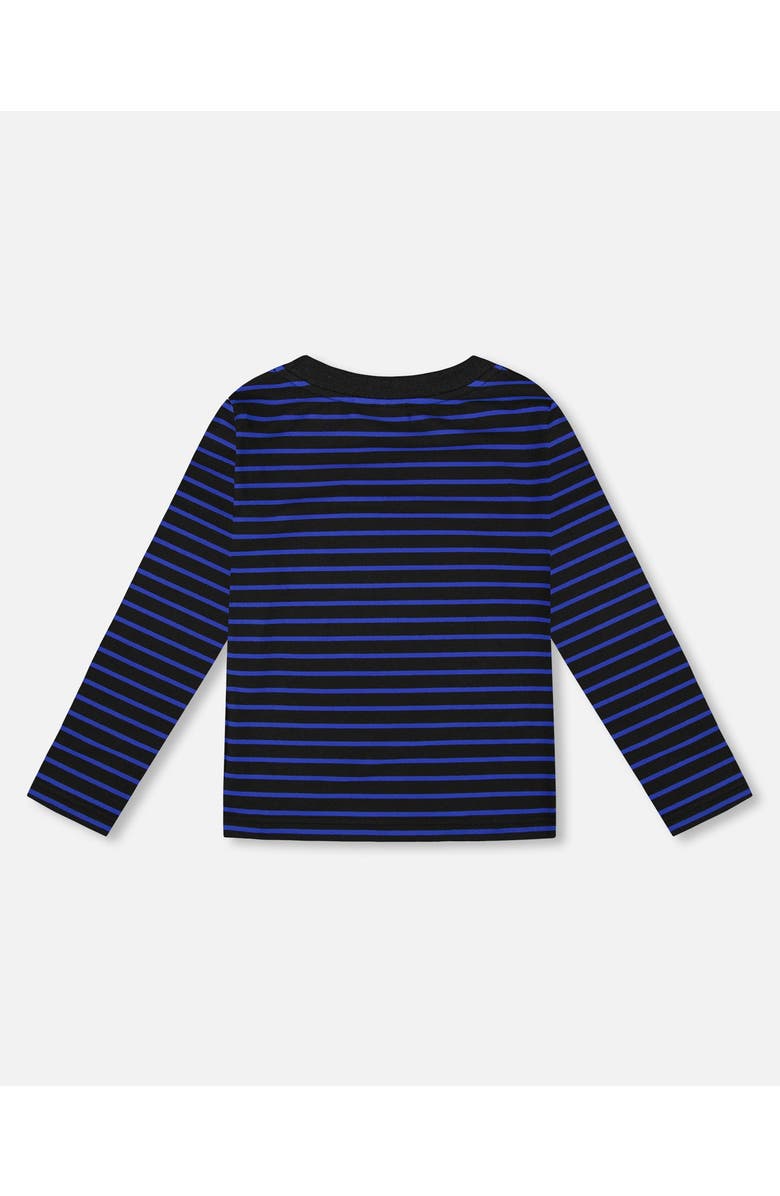 Deux par Deux Long Sleeve Brushed Jersey Striped Tee, Alternate, color, Black