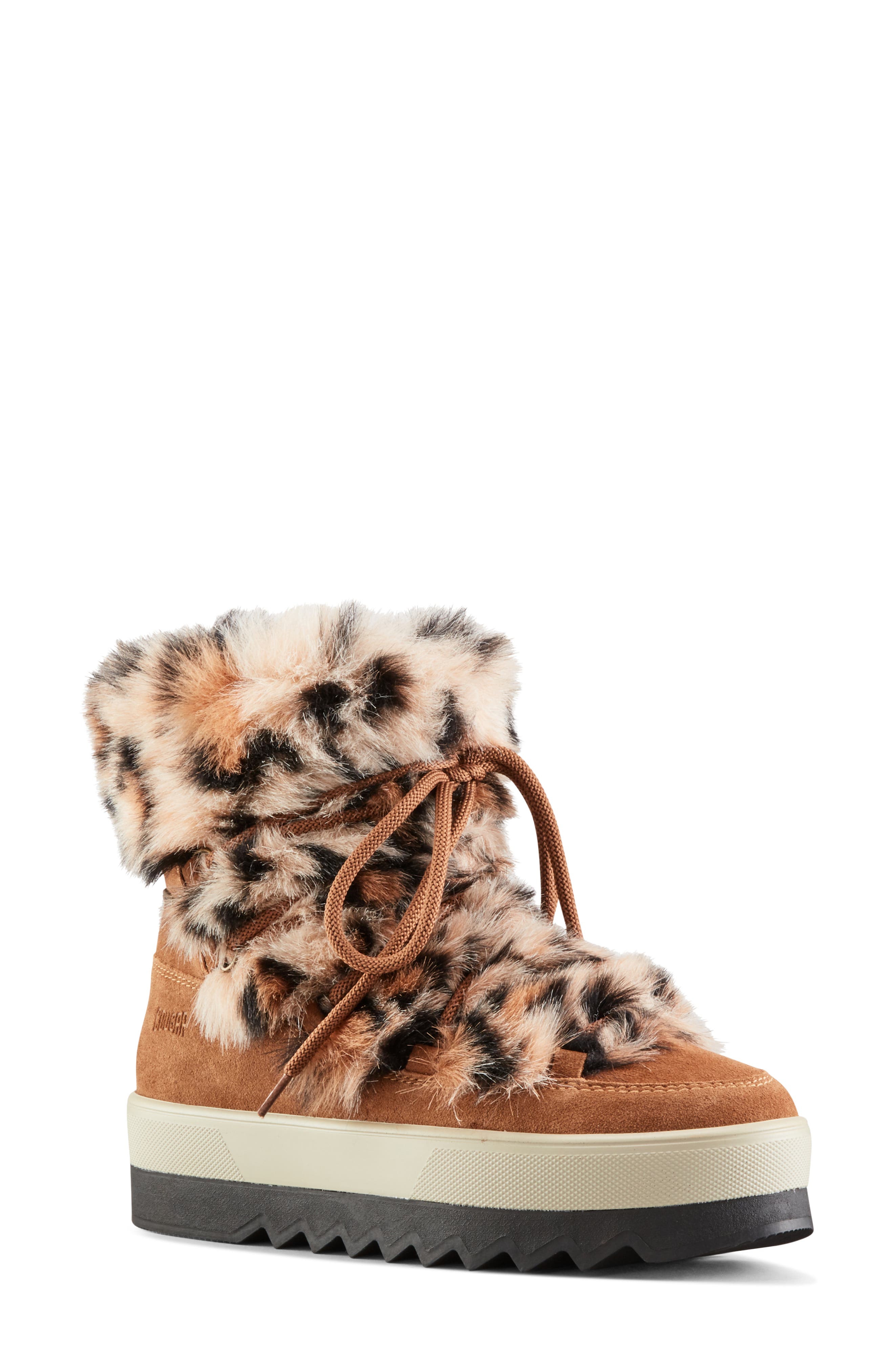 Vanity Faux Fur Trim Waterproof Bootie, Main, color, OAK