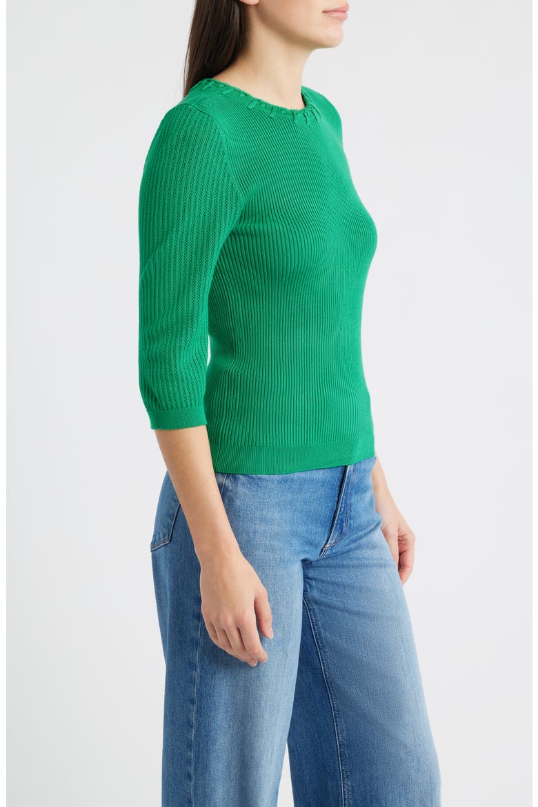 Elbow Sleeve Rib Sweater, Alternate, color, GOLF GREEN