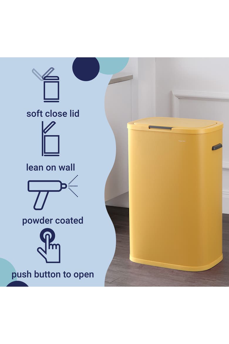 Tammi Kitchen 14.5-Gallon Slim Metal Push Button Trash Can, Alternate, color, Daffodil Yellow