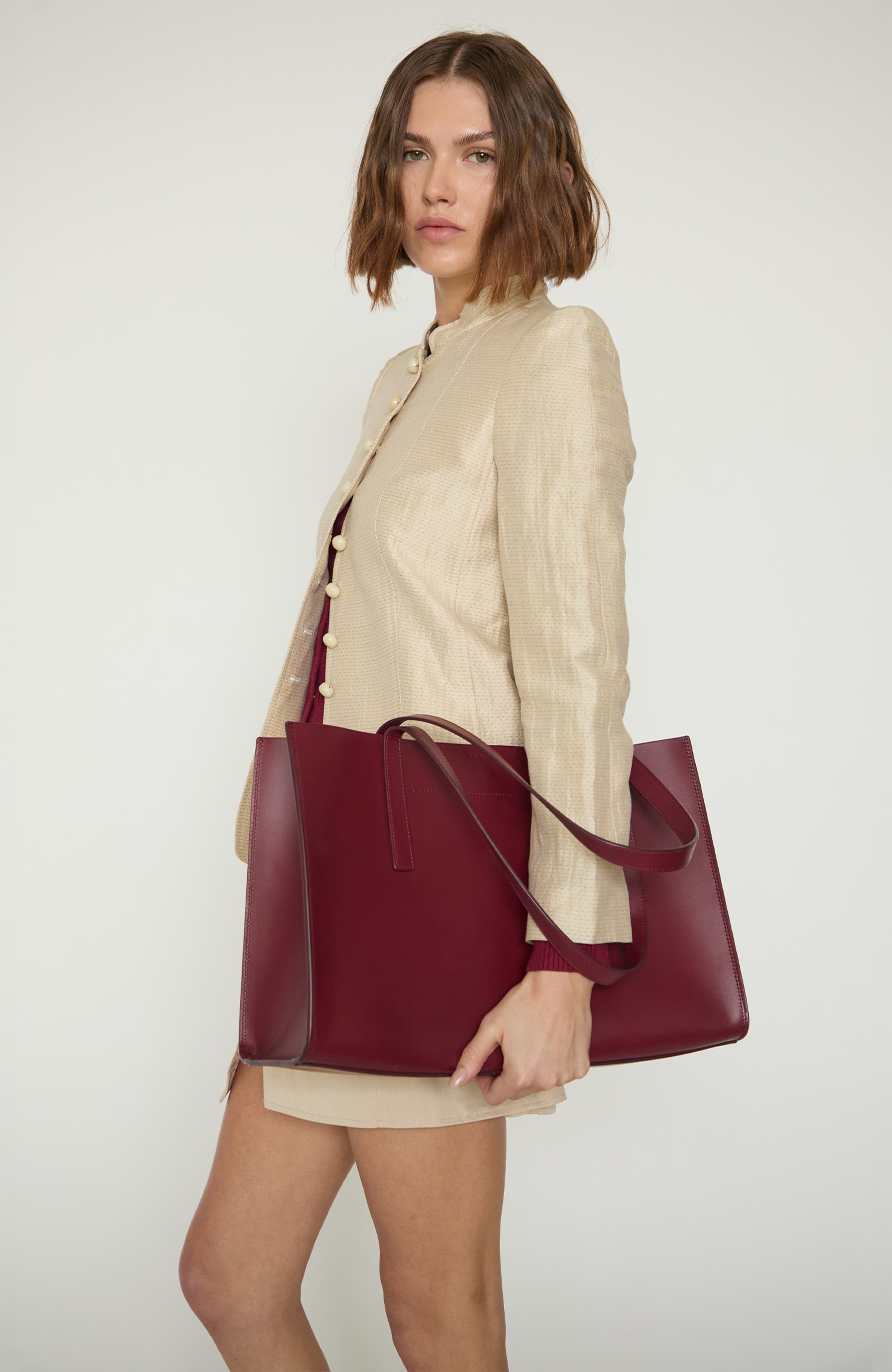 HYER GOODS Luxe Doubleface Leather Laptop Tote Bag, Alternate, color, Burgundy