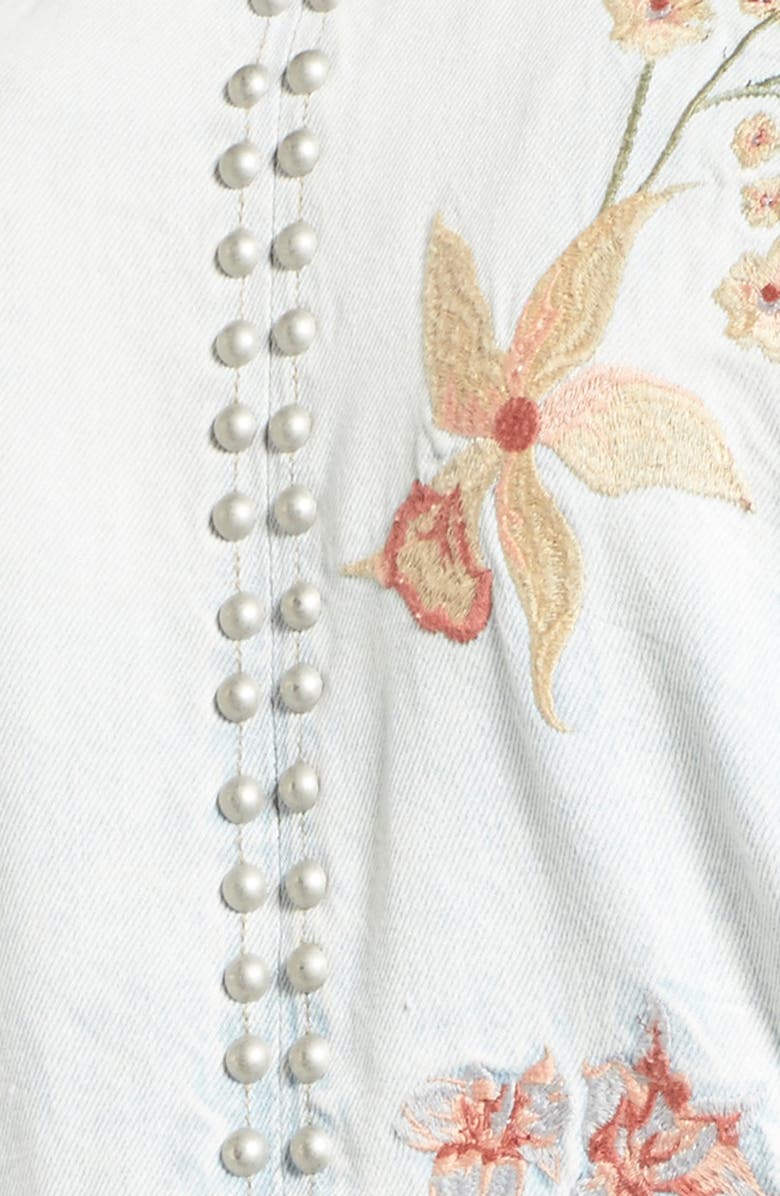 BLANKNYC Embroidered Denim Moto Jacket, Alternate, color, 