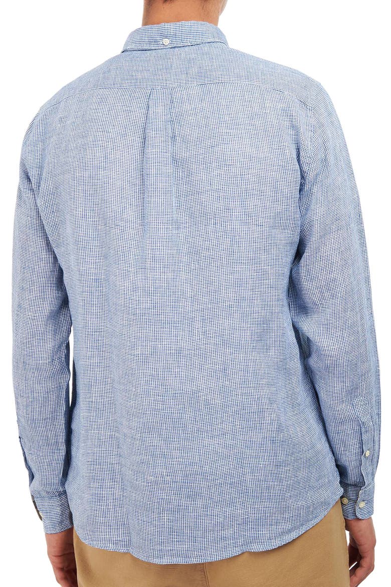 Linton Tailored Fit Check Linen Button-Down Shirt, Alternate, color, NAVY