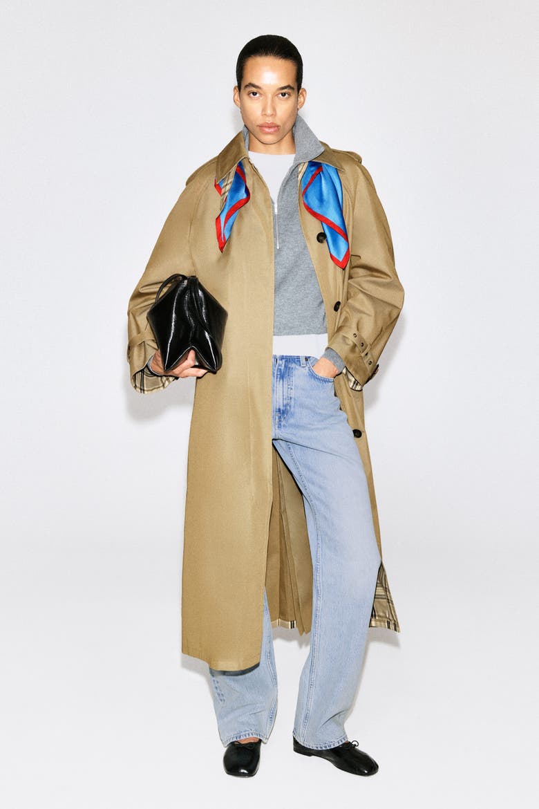 Check-Detail Belted Cotton Trench Coat, Main, color, BEIGE / CHECKED