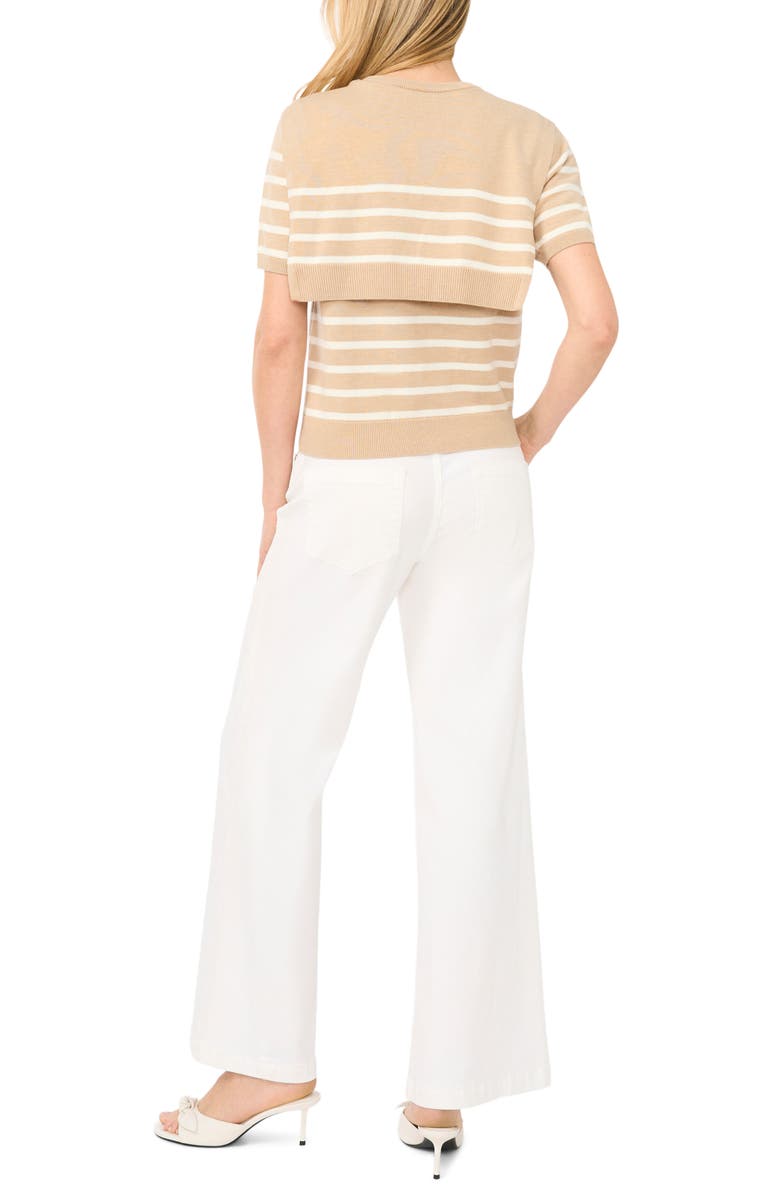Halogen<sup>®</sup> Stripe Shoulder Wrap Short Sleeve Sweater, Alternate, color, Malted Taupe