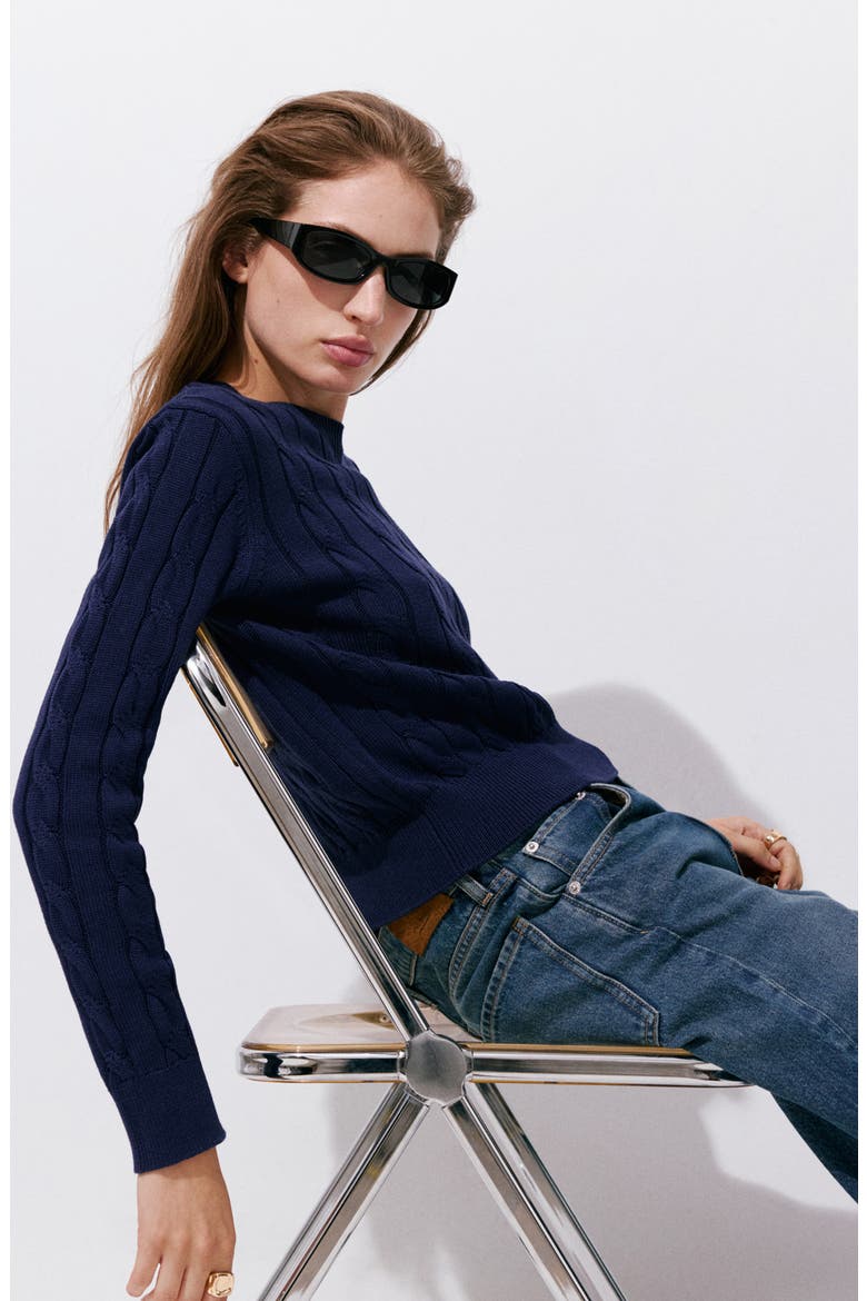 Cable Stitch Sweater, Alternate, color, DARK NAVY