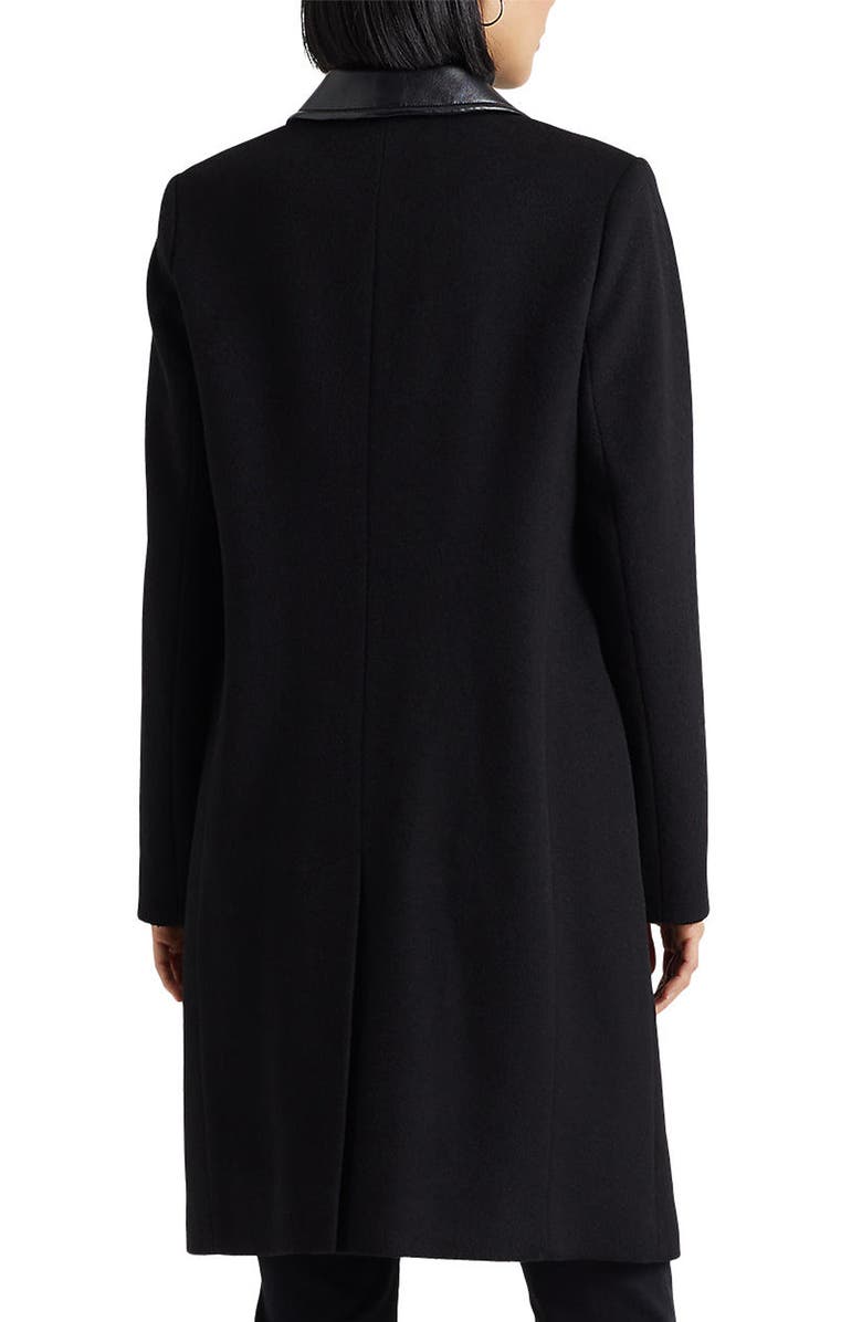 Lauren Ralph Lauren Faux Leather Trim Wool Blend Longline Coat, Alternate, color, 