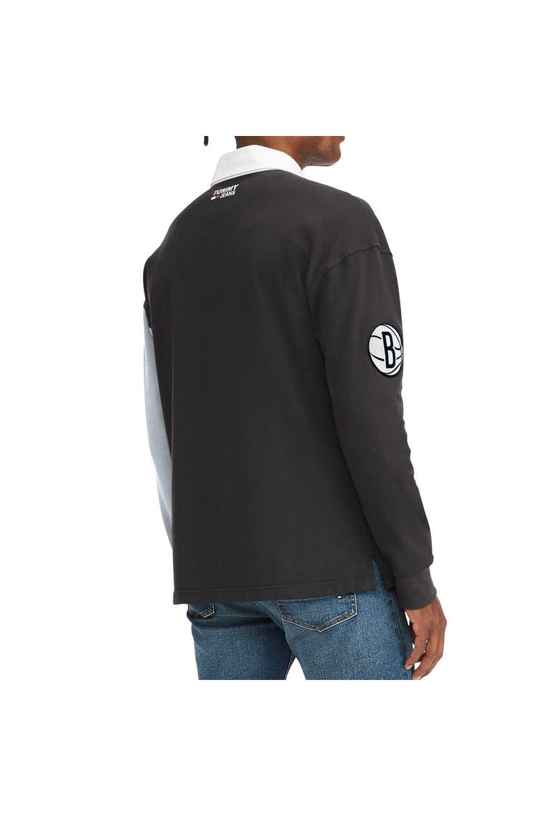 Men's Tommy Jeans Black/Gray Brooklyn Nets Ronnie Rugby Long Sleeve T-Shirt, Alternate, color, Black