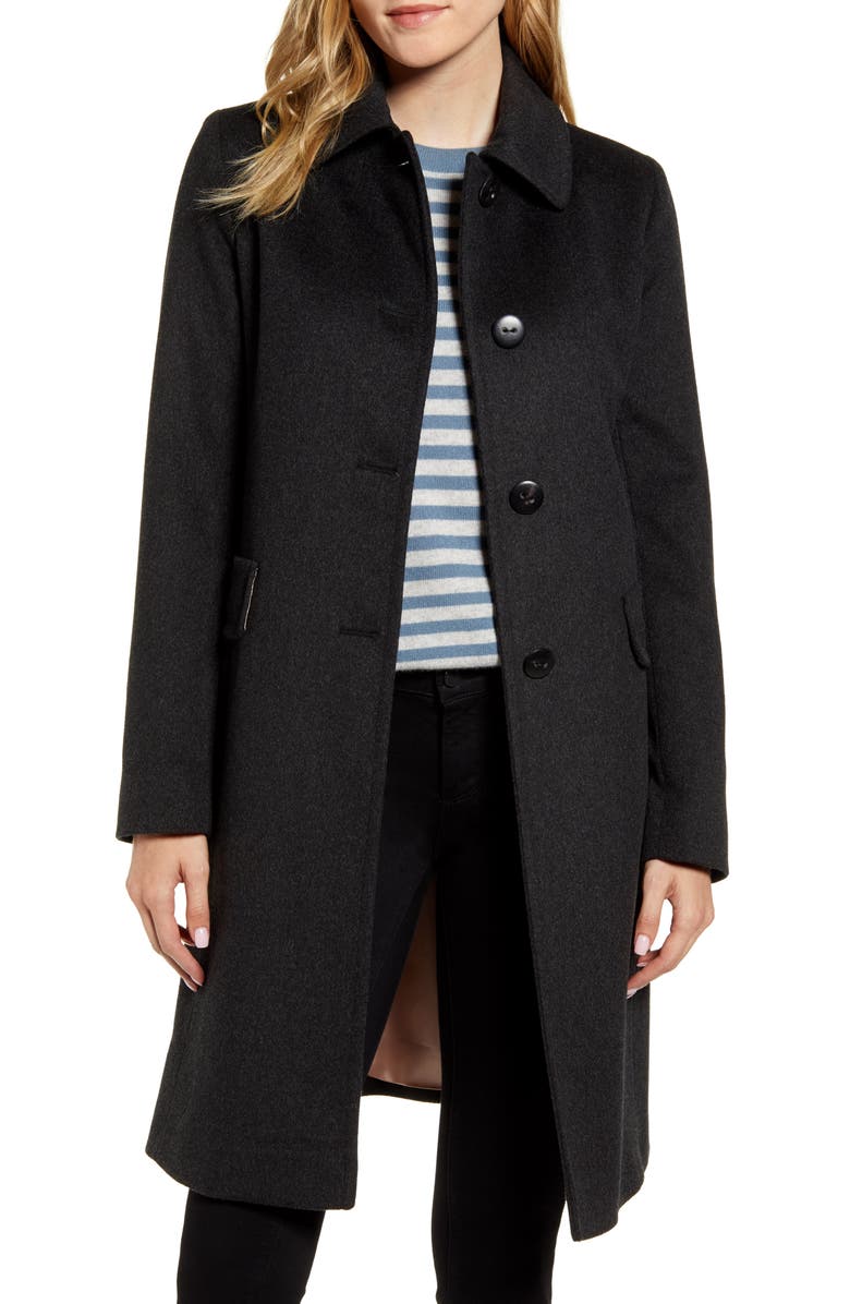 Fleurette Single Breasted Wool Reefer Coat, Main, color,