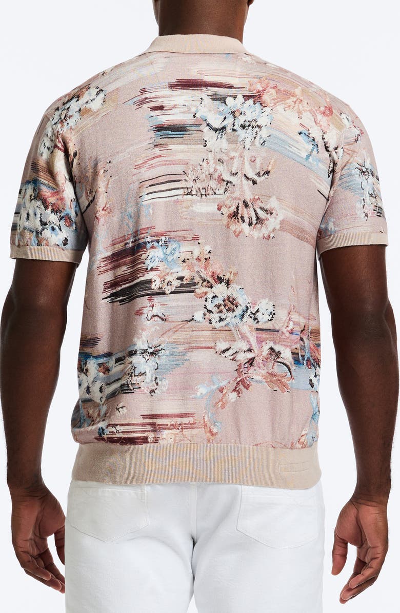 Robert Graham Bowden Floral Short Sleeve Johnny Collar Cotton & Linen Polo Sweater, Alternate, color, 