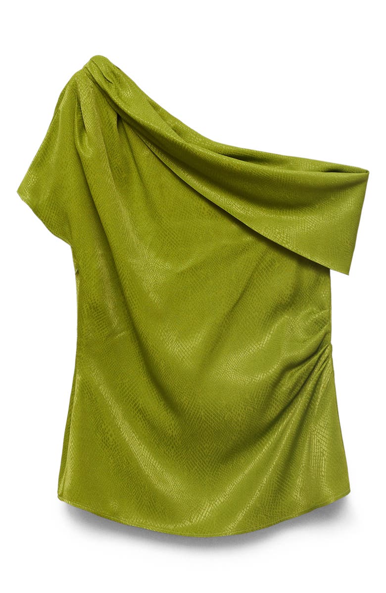 MANGO One-Shoulder Satin Top, Alternate, color, Green