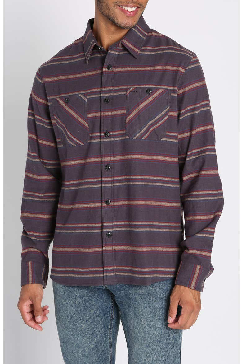 Stripe Flannel Button-Up Shirt, Main, color, BROWN STRETCH PLAID