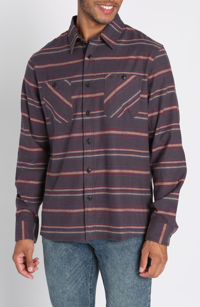 JACHS Stripe Flannel Button-Up Shirt, Main, color, Brown Stretch Plaid