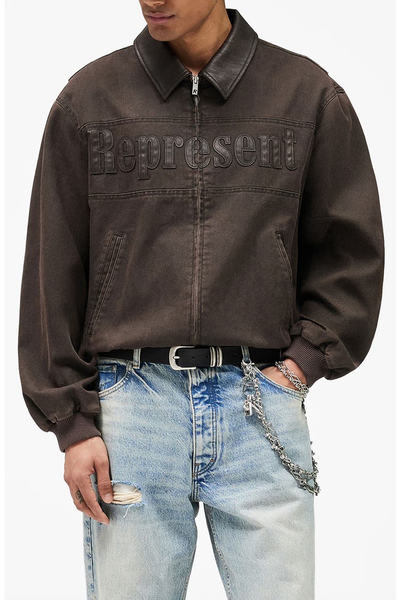 Roscoe Logo Detail Cotton Canvas Bomber Jacket, Main, color, WHISKY