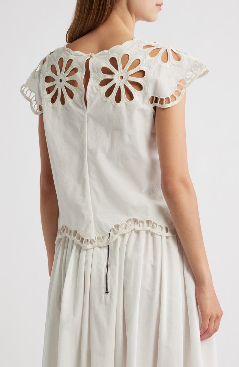 THE GREAT. The Super Bloom Eyelet Top, Alternate, color, White