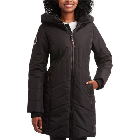 Women's Long Puffer Jacket With Faux Fur Trim