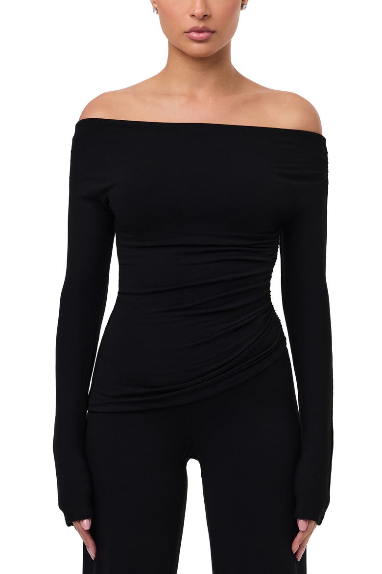 Off the Shoulder Ruched Top, Main, color, BLACK
