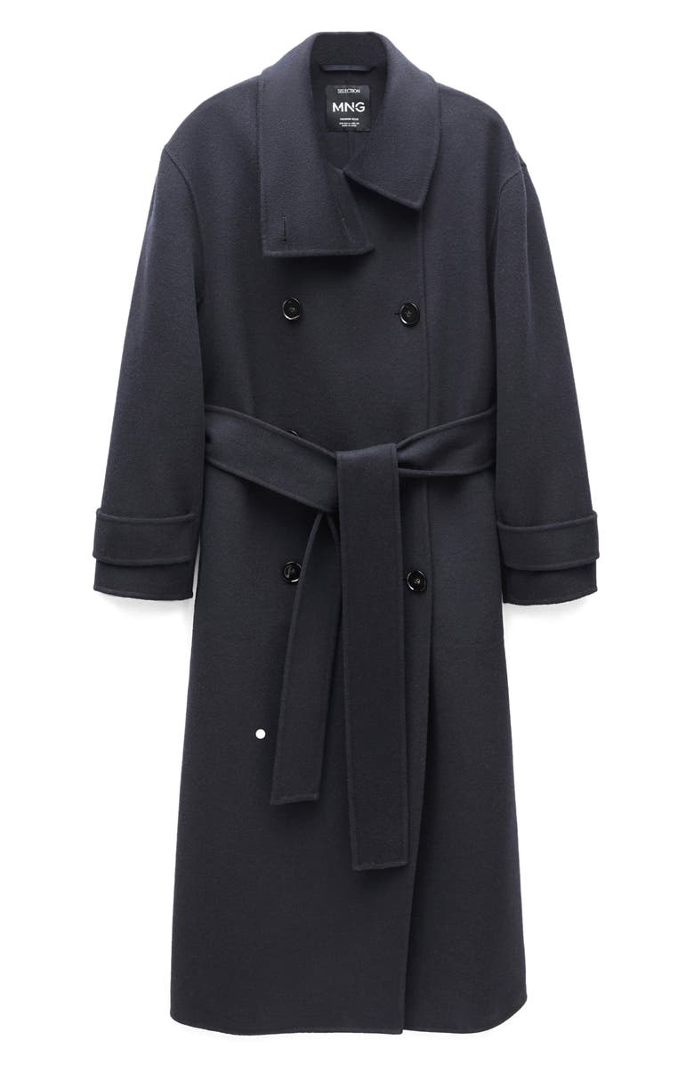 MANGO Double Breasted Belted Wool Blend Coat, Alternate, color, 
